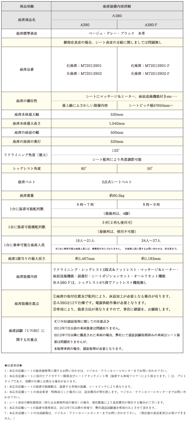 MAGICAL 3 SERIES A380 シート寸法図